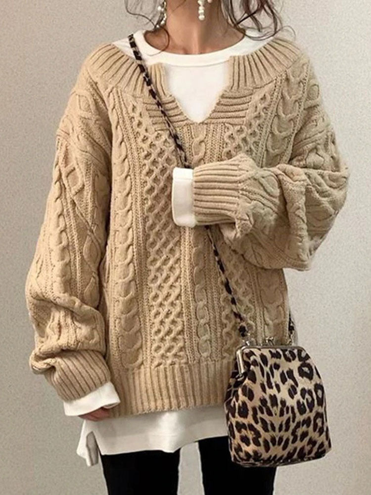 Claire | Women’s Cable Knit Sweater with V-Neck Detail