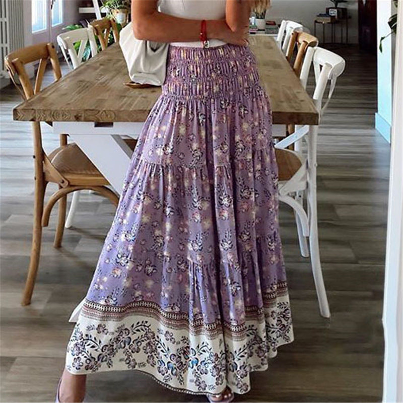 Women's Maxi Skirt - Elastic Waist - Bohemian Style - Layered Design