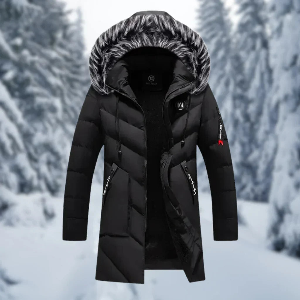 TrendAura Men's Quilted Jacket With Oversized Fit Faux Fur Hood Ribbed Cuffs Zip Pockets