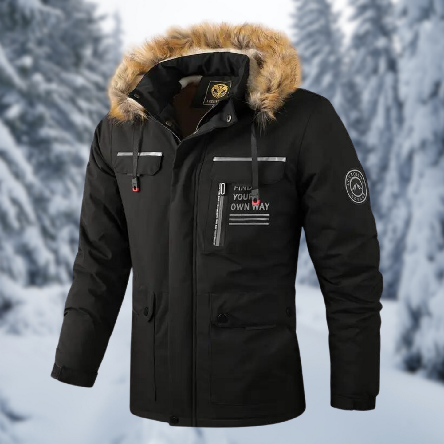 Xavier Insulated Mens Winter Jacket With Faux Fur Hood Water Resistant Exterior By TrendAura