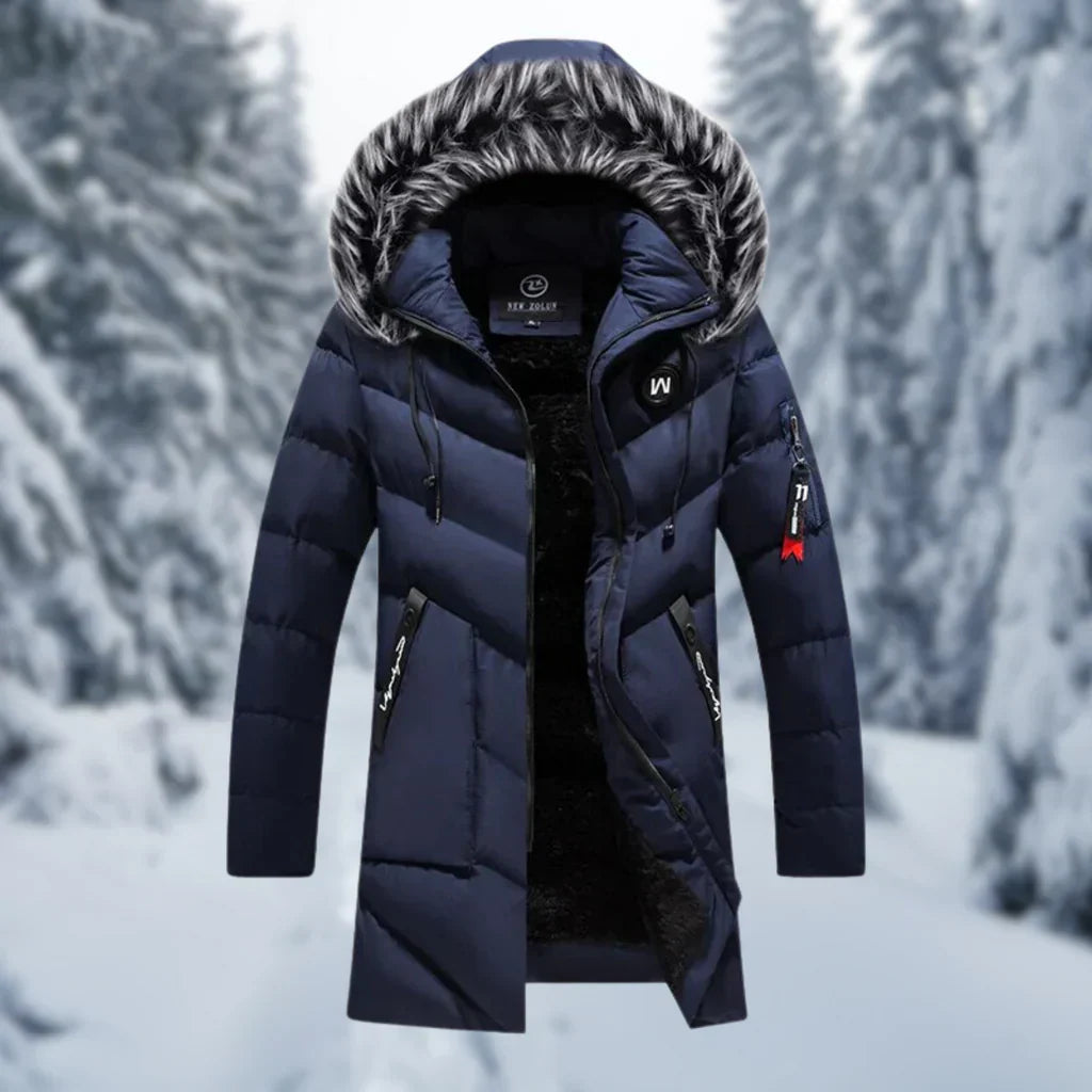 TrendAura Men's Quilted Jacket With Oversized Fit Faux Fur Hood Ribbed Cuffs Zip Pockets