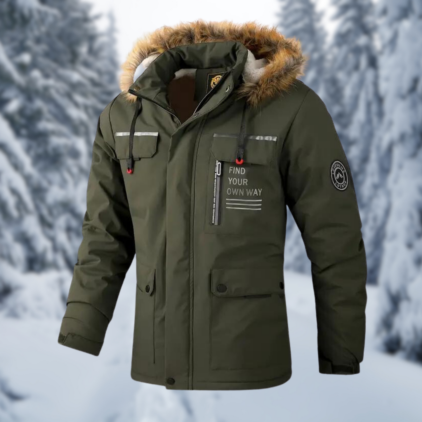 Xavier Insulated Mens Winter Jacket With Faux Fur Hood Water Resistant Exterior By TrendAura