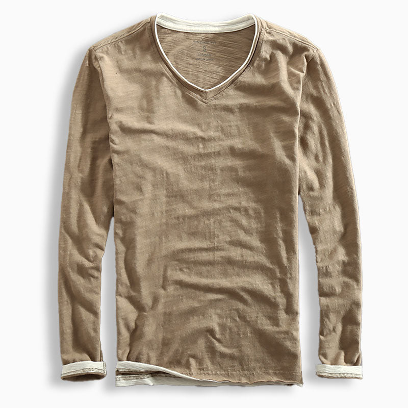 Nordisk Flair Mens Long Sleeve V Neck Shirt Classic Fit Breathable Natural Material