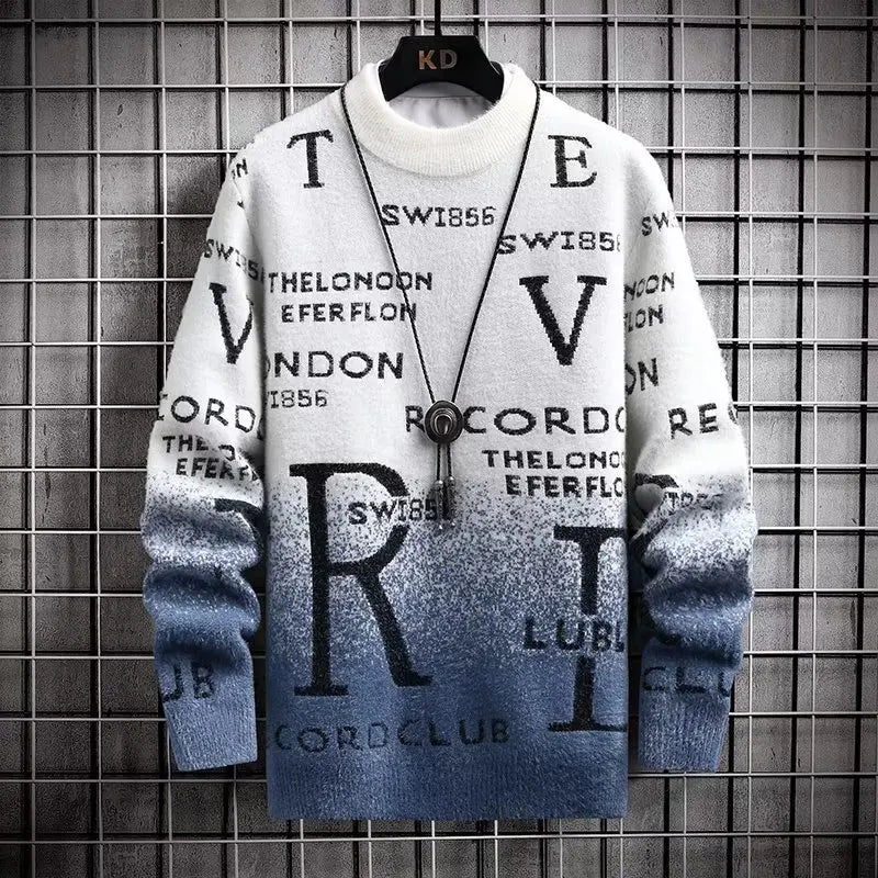 Mens Pullover Sweatshirt Relaxed Fit Knitted Wool Feel O Neck Text Print Modern Casual Everyday Wear TrendAura