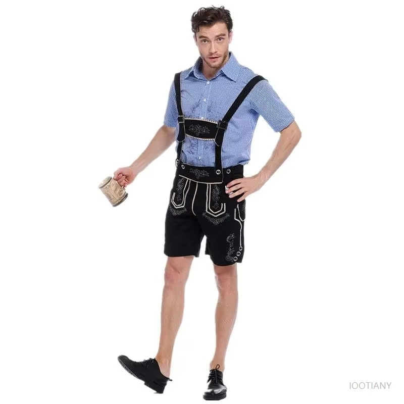 TrendAura Traditional Bavarian Lederhosen Costume for Men with Suspenders Oktoberfest Outfit