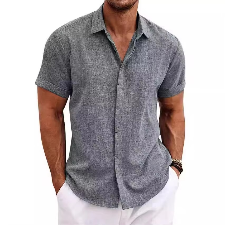 TrendAura Men's Short Sleeve Linen Shirt for Summer Lightweight Breathable Cool Comfort
