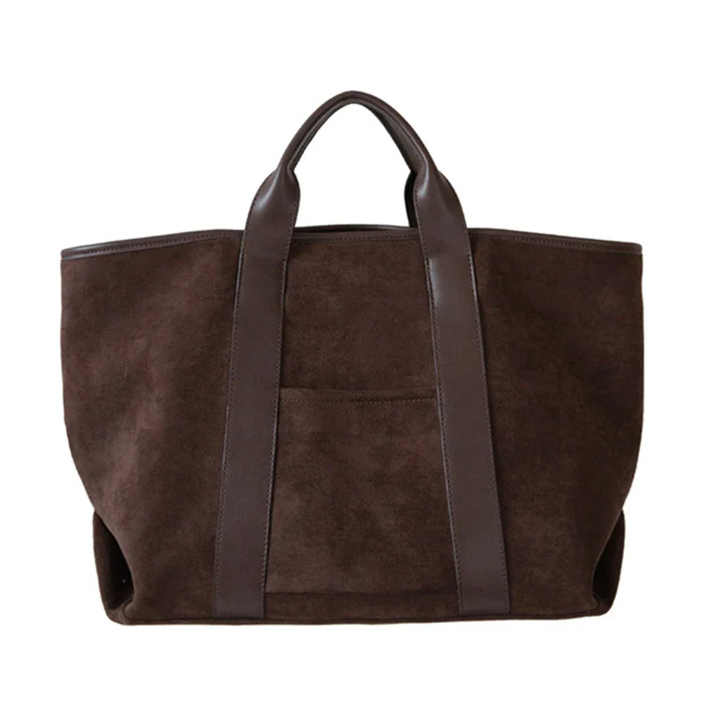 TrendAura Carolyn Oversized Tote Bag - Durable Faux Suede With Rich Contrast Straps
