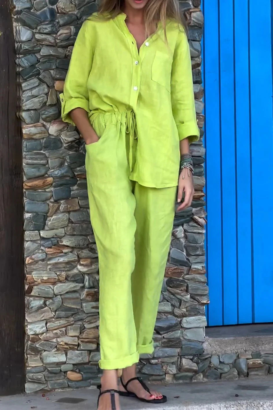 Jade Two Piece Set For Women Timeless Elegance With Breathable Cotton Linen Comfort