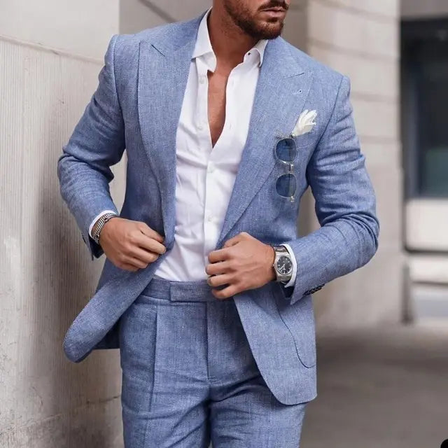 Men's Slim Fit Beige Suit Set Lightweight Breathable Single Breasted Elegant Nordic Flair