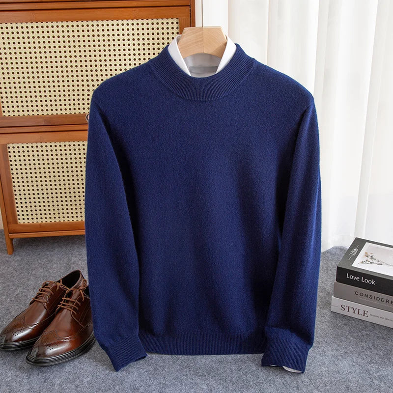 TrendAura Princeton 100 Percent Wool Sweater for Men With Half High Collar Soft Warm Layering Essential
