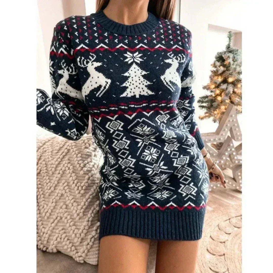 Womens Christmas Knit Dress With Reindeer Print – TrendAura