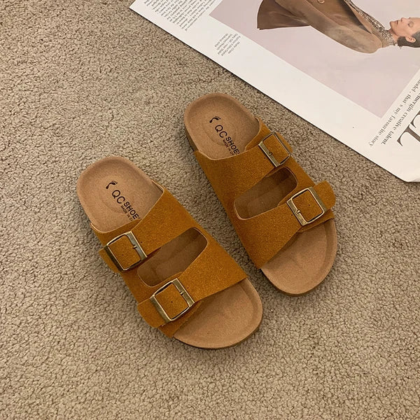 Women's Cushioned Slip-On Sandals with Buckle Detail and Easy Wear