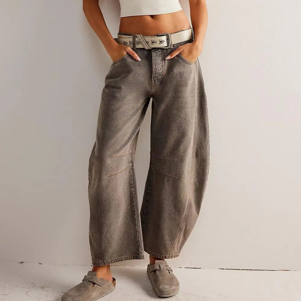 Women's Jeans – Relaxed Fit – Barrel Leg – Animal Print – Full Length – Denim