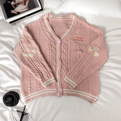 Autumn Red Maple Leaf Embroidered Knit Cardigan for Women