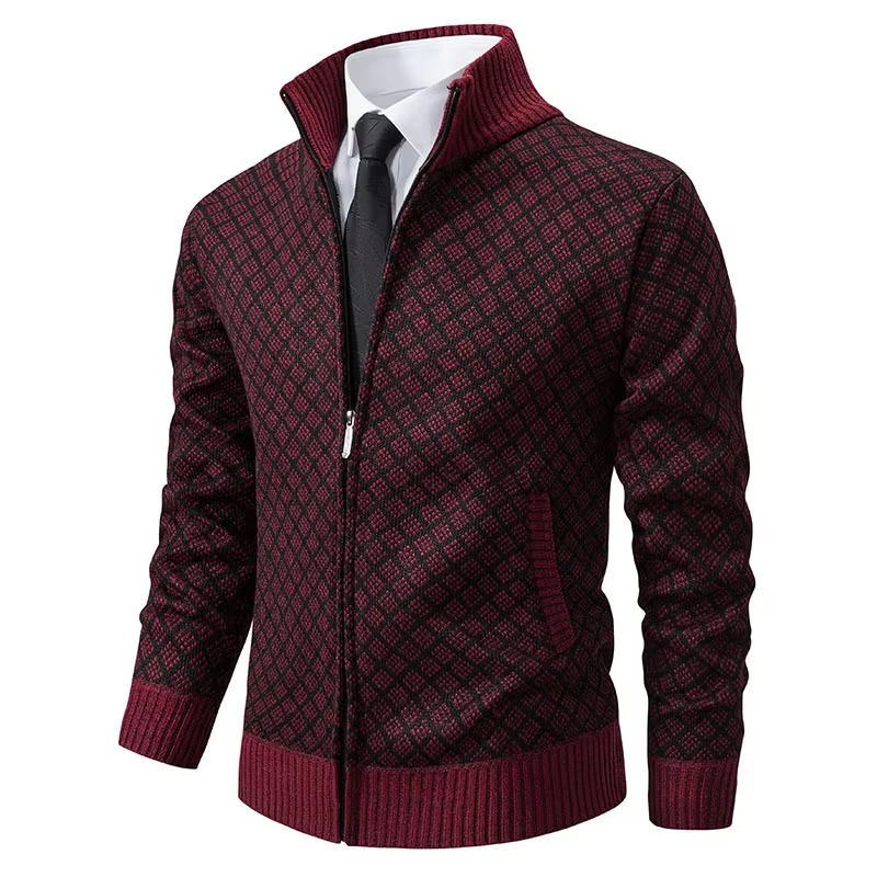 Mens Knitted Stand Collar Zip Up Cardigan Sweater Lightweight Casual Wear For Everyday Style TrendAura
