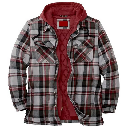 TrendAura Mens Patchwork Checkered Cotton Hooded Jacket Thick Warm Casual Coat American Flag Design Sizes S To 5XL