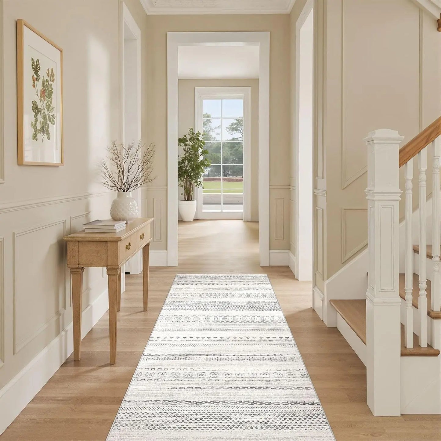 Washable Boho Farmhouse Bohemian Neutral Large Moroccan Geometric Soft No Slip Indoor Thin Floor Carpet for Bedroom Under Dining
