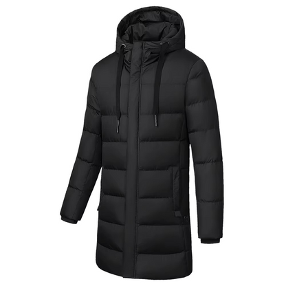 Long Hooded Heated Down Coat with USB Warming Technology