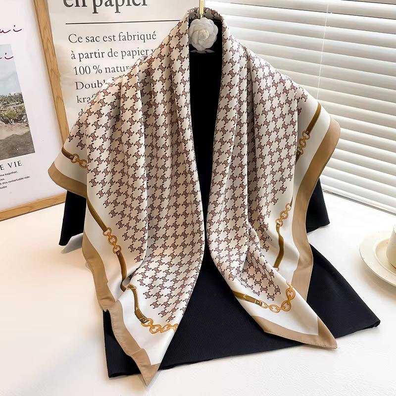 Summer Polka Dot and Stripe Silk Square Scarf for Women 35×35 Inch