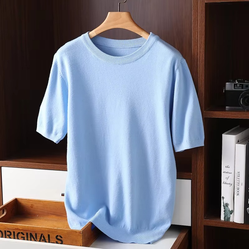 Mens Cashmere Short Sleeve O Neck Sweater By TrendAura Luxury Lightweight Knit For Everyday Comfort