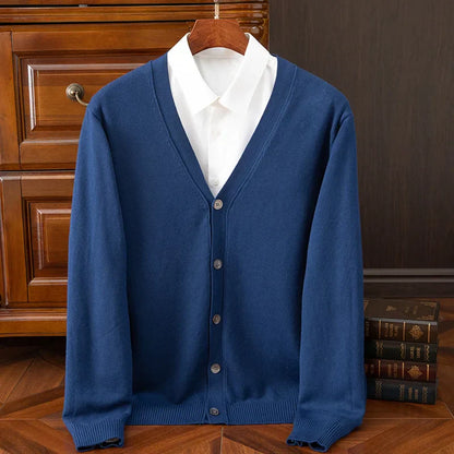 TrendAura William Heritage Grey Cashmere Wool Blend Cardigan For Men With V Neck And Relaxed Fit