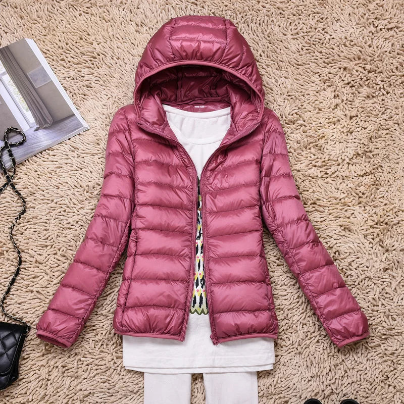 Women’s Down Jacket – Quilted – Tailored Fit – Hip Length with Hood