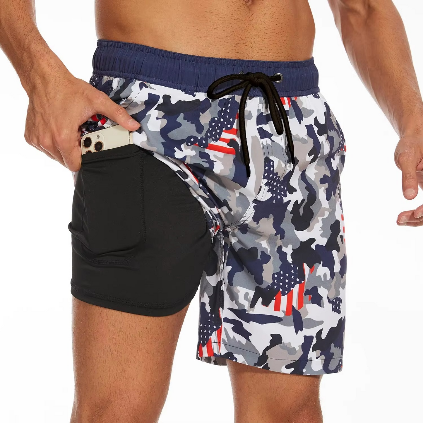 TrendAura Men's Gradient Beach Shorts Lightweight Milk Silk Fabric for Summer Vacation with Built In Phone Pocket