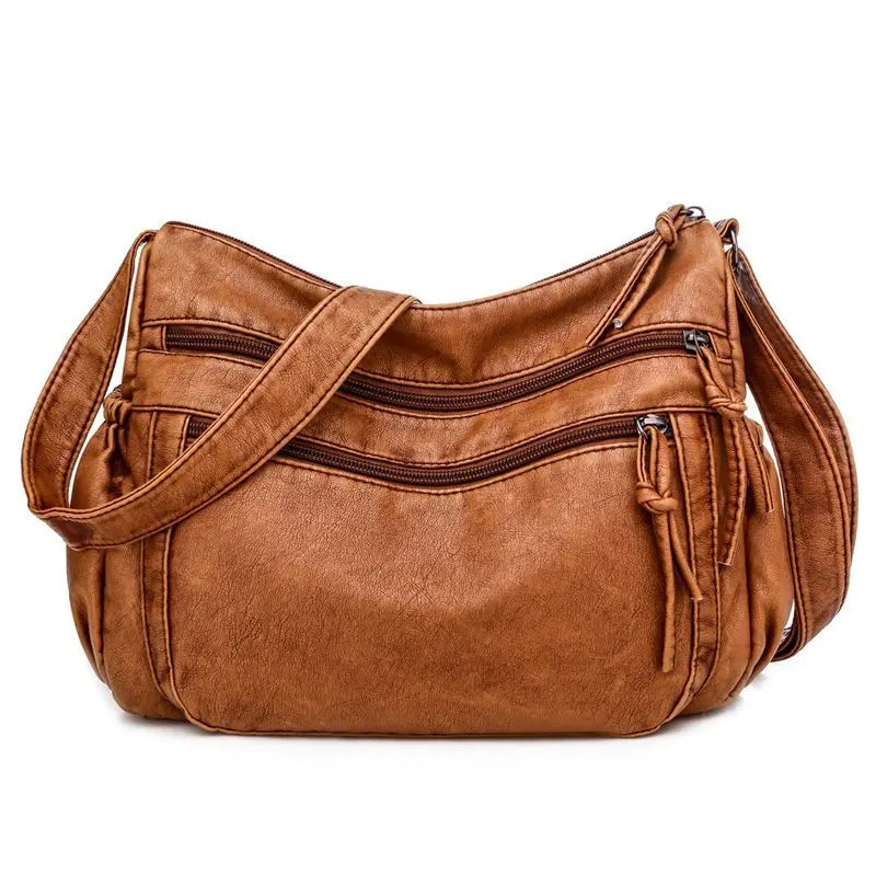 TrendAura Harlow Vegan Leather Crossbody Shoulder Bag - Everyday Practicality With Multiple Zip Compartments