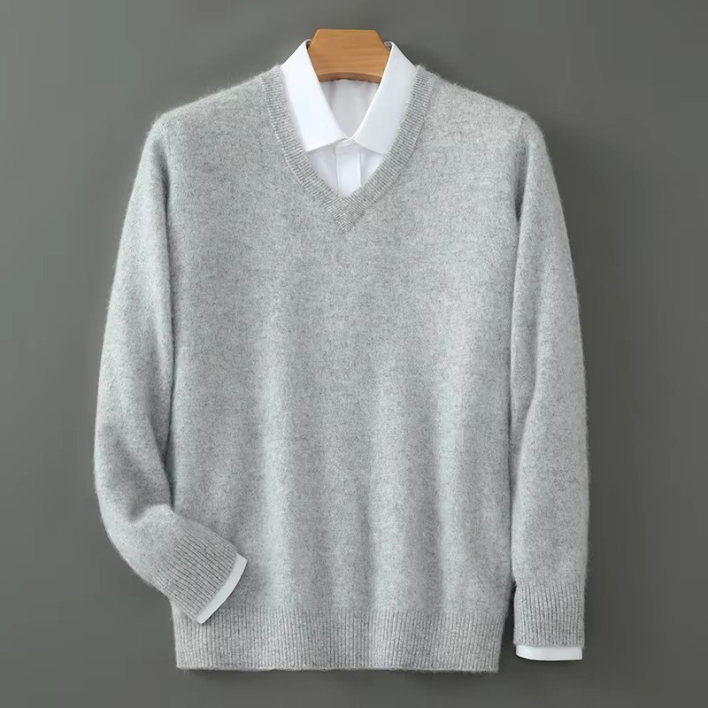 TrendAura Men's Winter Cashmere Blend V Neck Sweater Loose Fit Plus Size Knitted Pullover For Warmth
