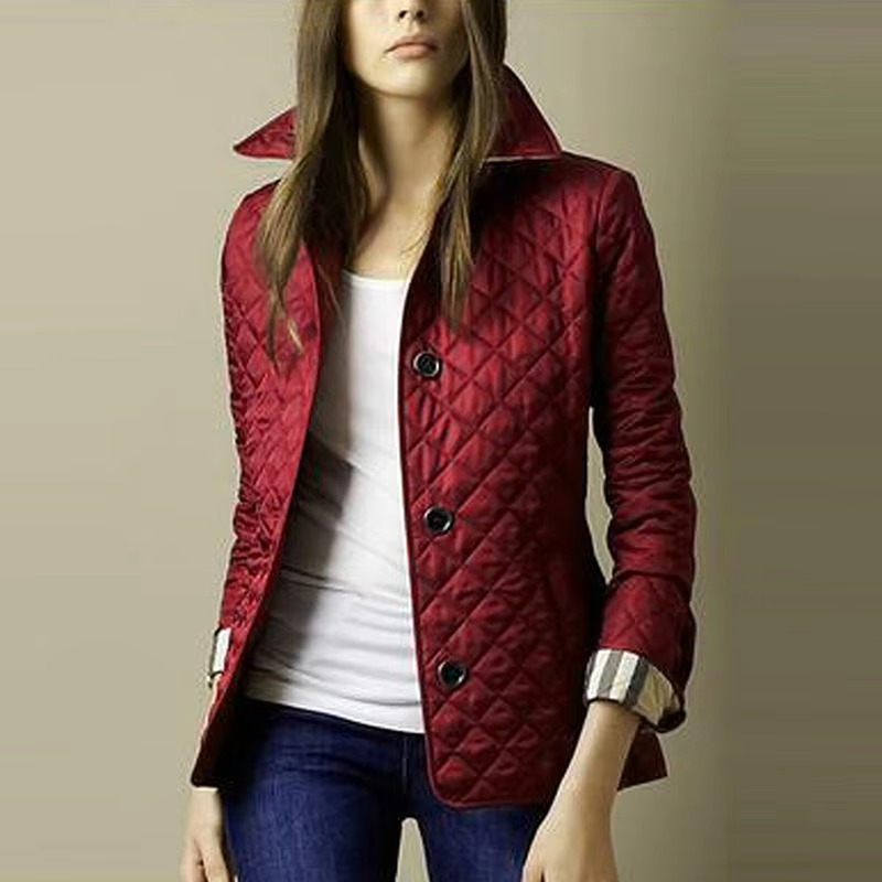 Women’s Winter Lapel Down Coat, Single Breasted Long Sleeve Slim Cotton Jacket with Pockets