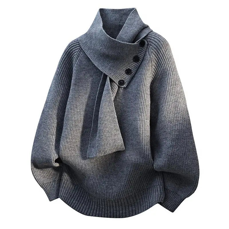 Women's Scarf-Neck Sweater with Soft Knit and Relaxed Fit