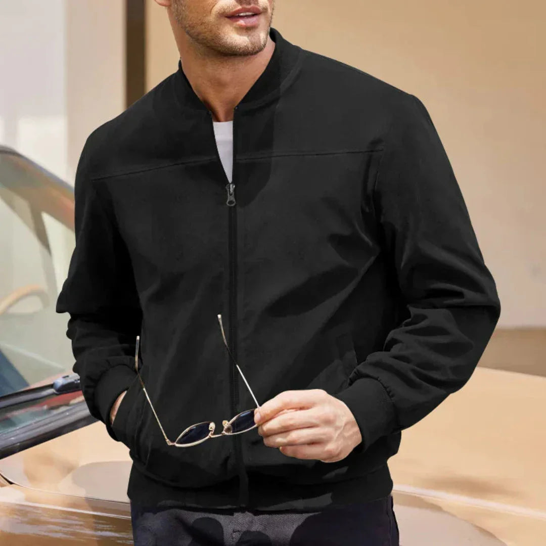 Salva Brown Suede Like Bomber Jacket For Men With Zip Up Front Lightweight Luxury Outerwear