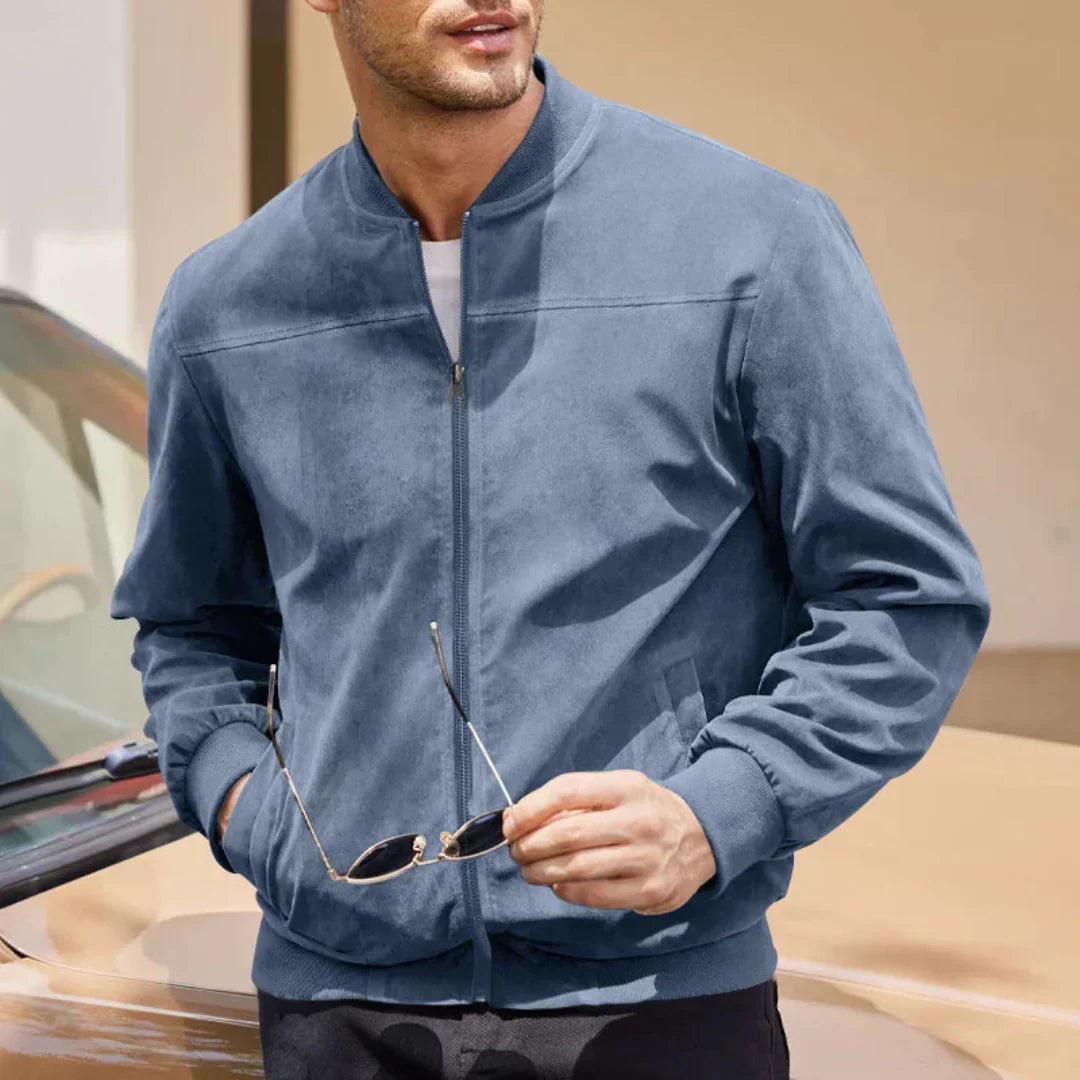 Salva Brown Suede Like Bomber Jacket For Men With Zip Up Front Lightweight Luxury Outerwear