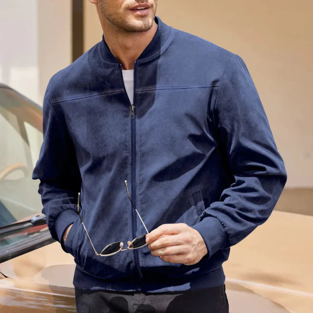 Salva Brown Suede Like Bomber Jacket For Men With Zip Up Front Lightweight Luxury Outerwear