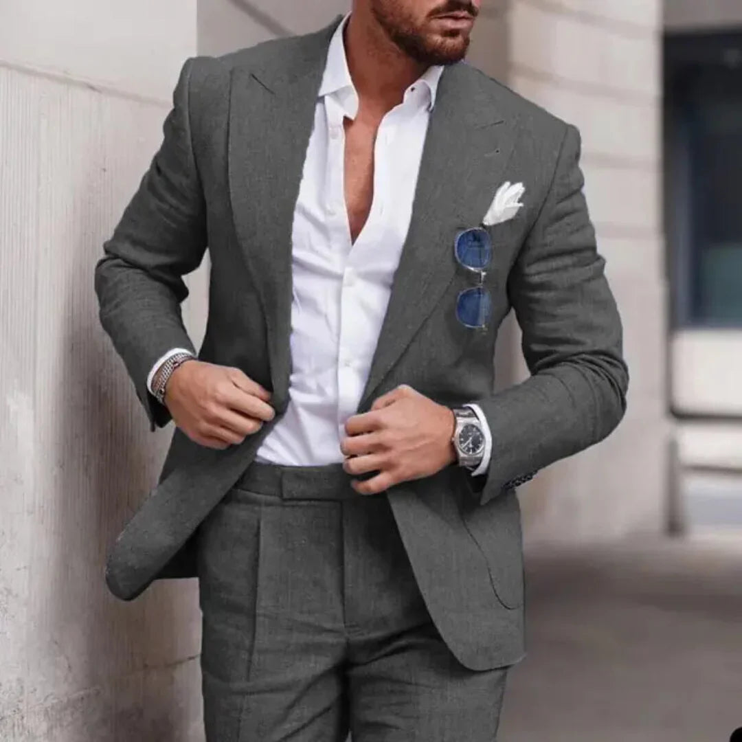 Santino Classic Beige Wool Blend Two Piece Tailored Suit For Formal Events And Office Wear