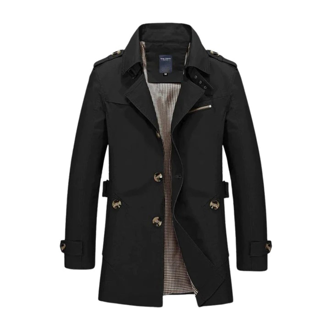 Men's Trench Coat Classic Double Breasted Belted Waist Water Resistant Outerwear