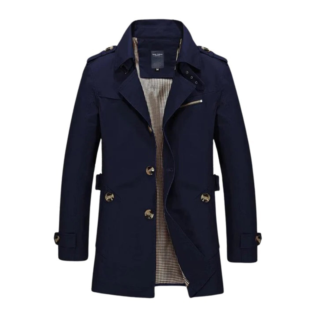 Men's Trench Coat Classic Double Breasted Belted Waist Water Resistant Outerwear