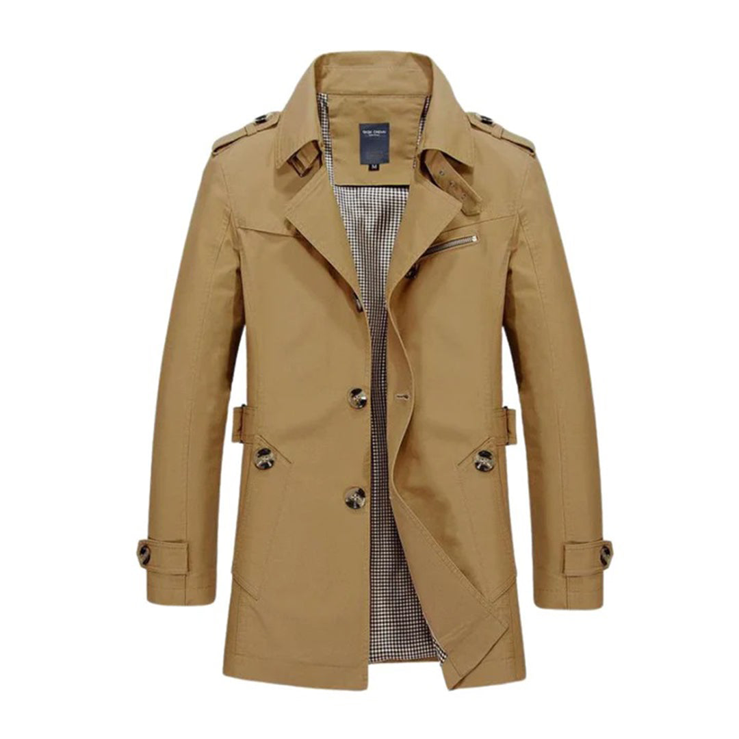 Men's Trench Coat Classic Double Breasted Belted Waist Water Resistant Outerwear