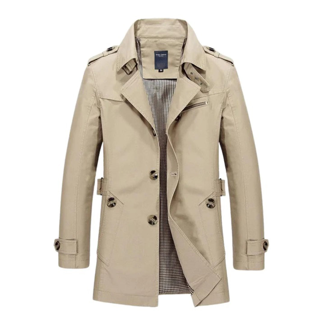 Men's Trench Coat Classic Double Breasted Belted Waist Water Resistant Outerwear