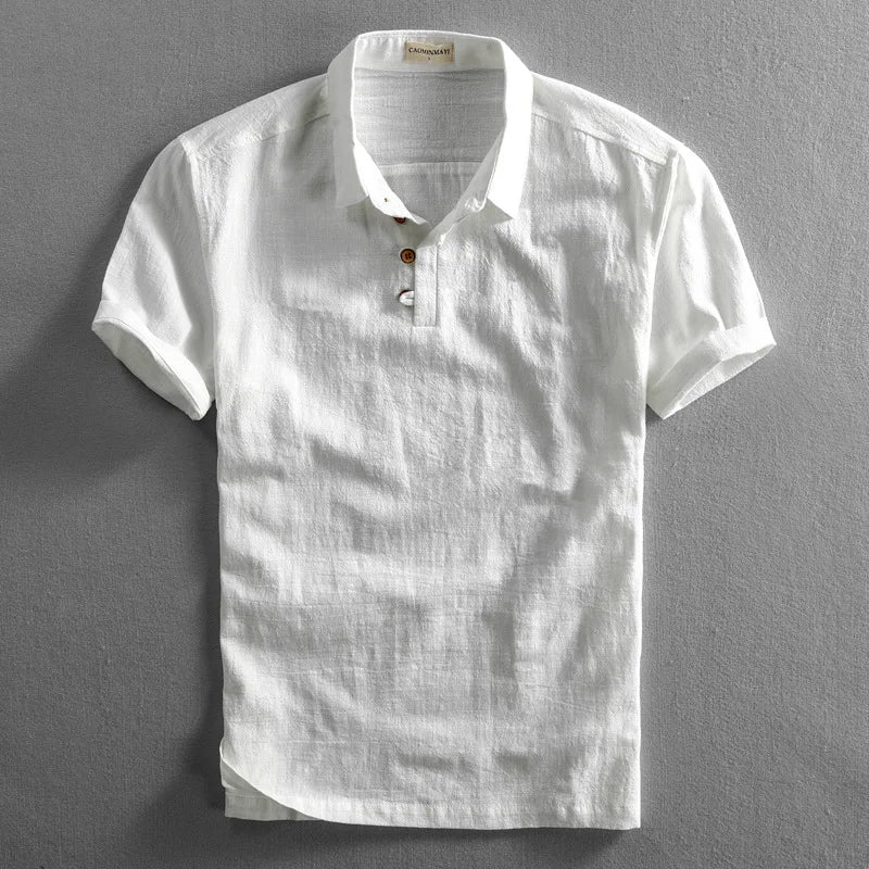Torino Linen Polo Shirt for Men Lightweight Breathable Linen Cotton Blend Classic Polo Collar