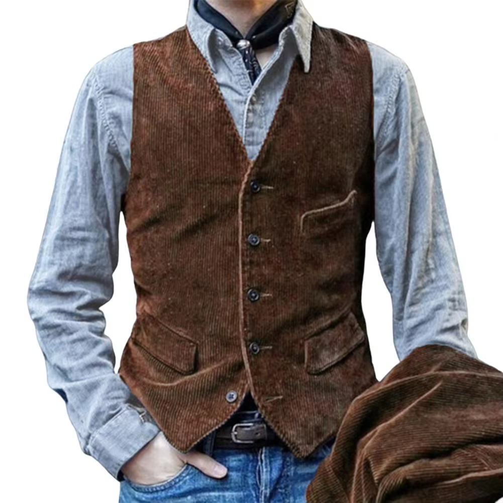 TrendAura Olive Herringbone Tweed Slim Fit Vest V Neck Waistcoat For Business Or Wedding Classic Formal Style