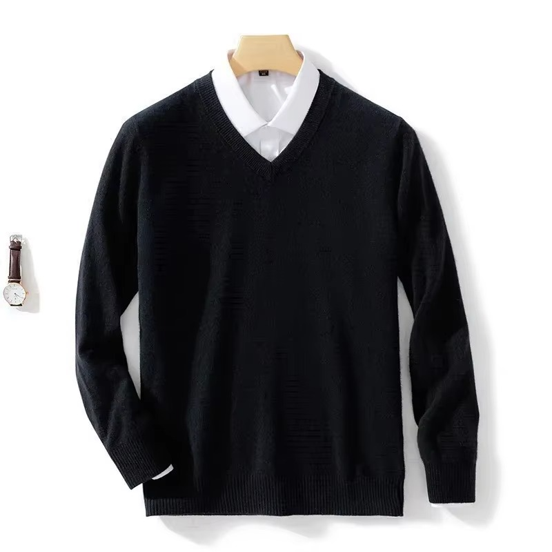 Men's Wool Blend V Neck Sweater Warm Knit Pullover For Winter Casual Fit Up To 5XL TrendAura