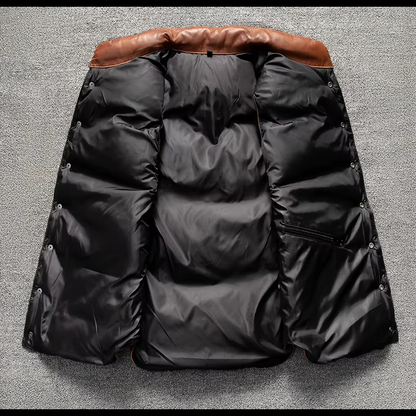 Mens Real Quilted Brown Leather Biker Vest