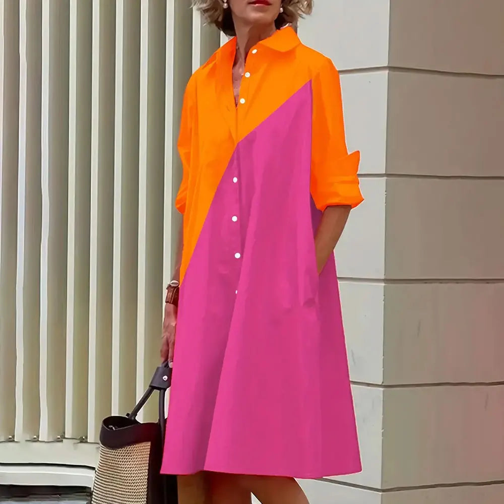 Women's shirt dress online A - buttoned - long sleeves - classic collar - knee length