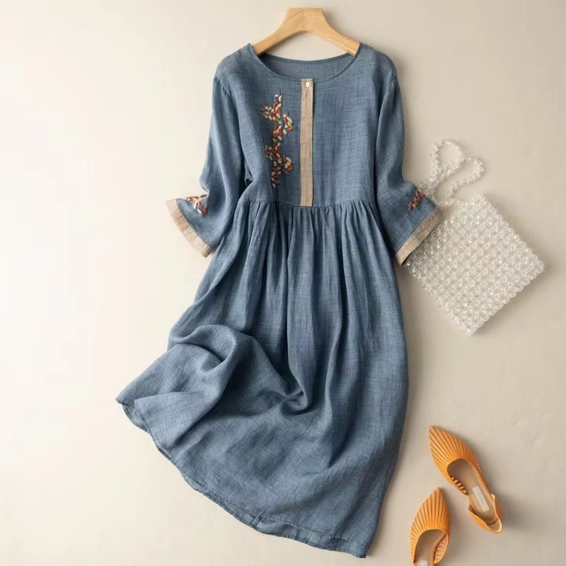Elegant Cotton Linen Sleeveless Summer Dress, Chinese Ethnic Inspired French Silhouette