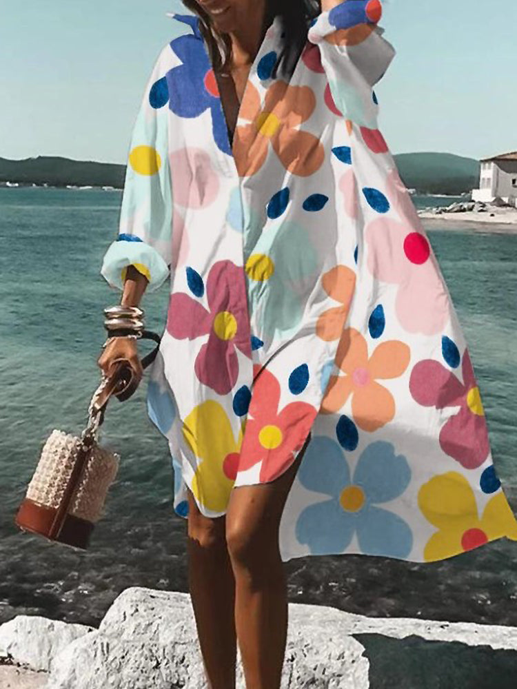 Women's Midi Shirt Dress with Button Closure and Short Sleeves