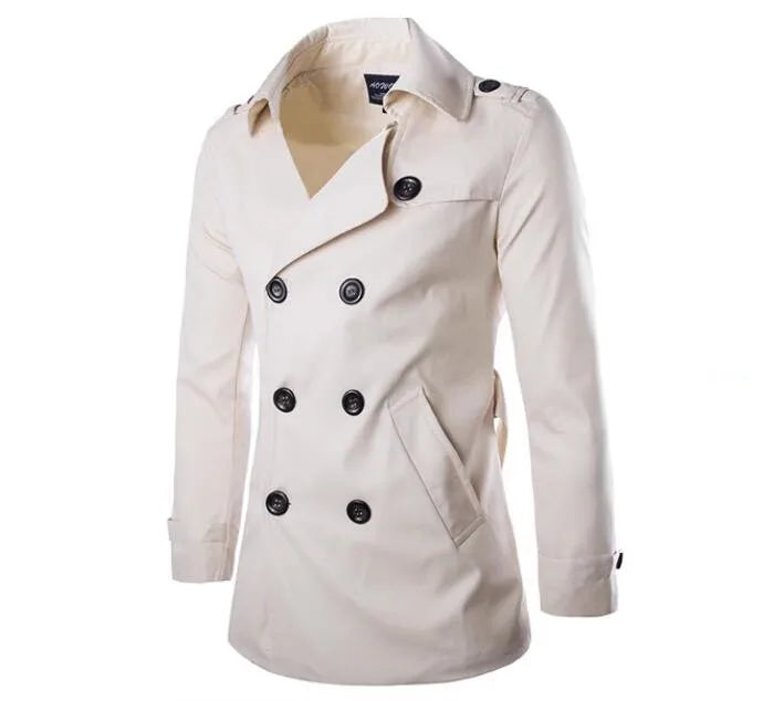 Peter Mens Slim Fit Mid-Length Trench Coat By TrendAura Classic Double-Breasted Style