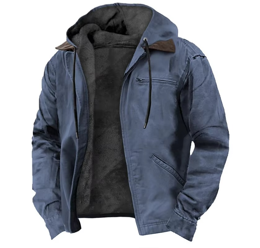 Men's Winter Fleece Hooded Jacket With Zipper Pockets And Warm Lining For Casual Outdoor Wear By TrendAura