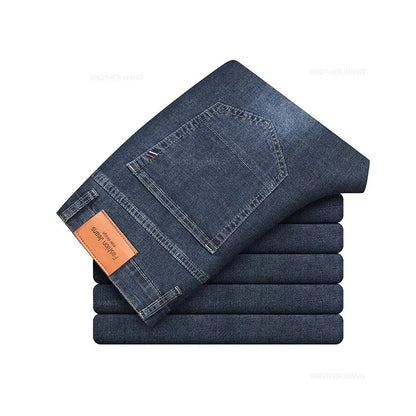 Men's Winter Jeans Slim Fit, Stylish Warm Denim For Men With Versatile Blue Grey Tones