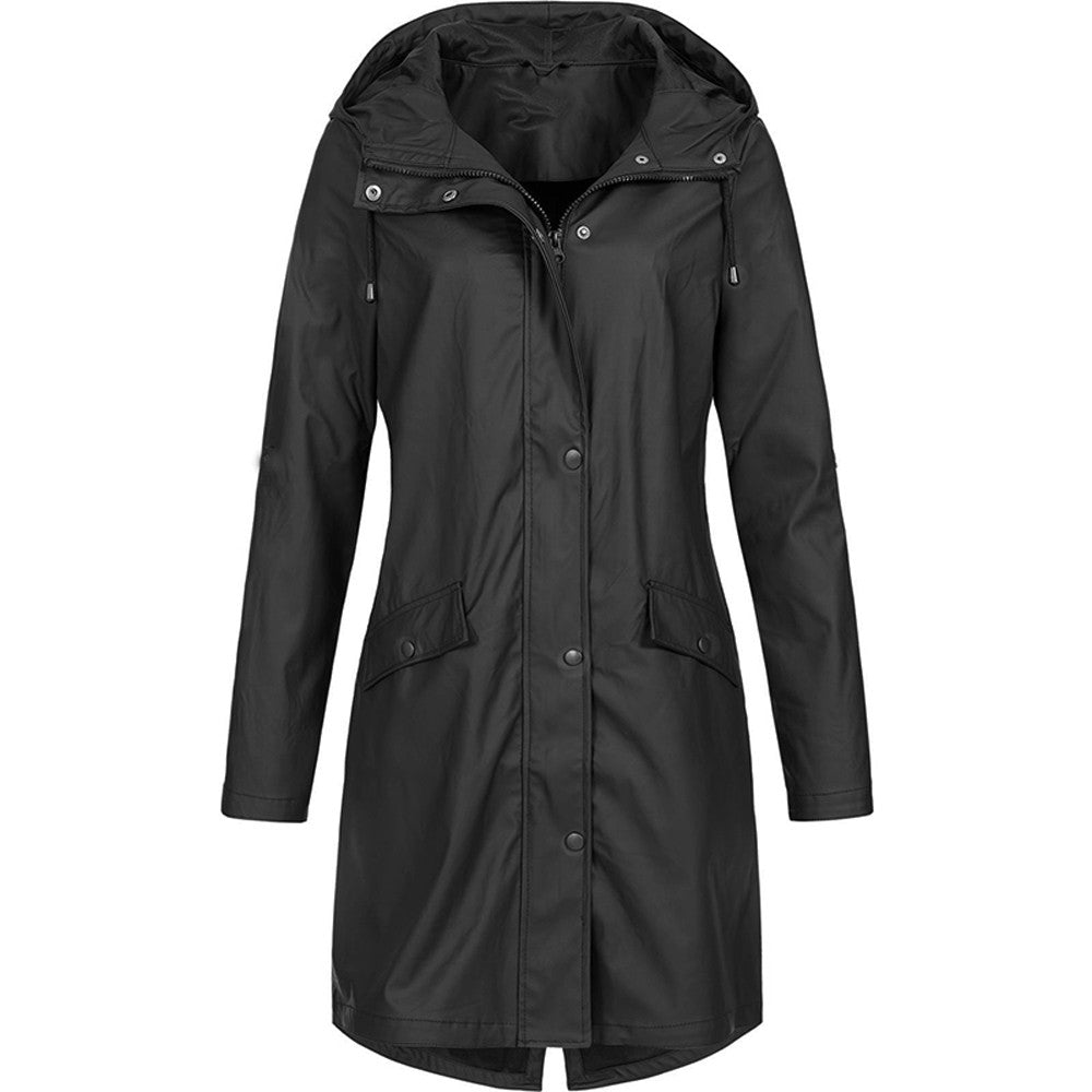 Women’s Rain Jacket – Water-Resistant – Relaxed Fit – Hooded – Mid-Thigh Length – Zip Front